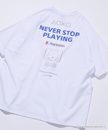 限定展開 ビッグシルエット ロゴバックプリント クルーネック Tシャツ/PlayStation NEVER STOP