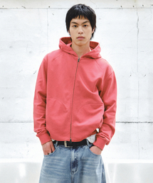 INTEMPOMOOD（インテンポムード）の「ローウォッシュドジップアップフードパーカー_レッド（パーカー）」