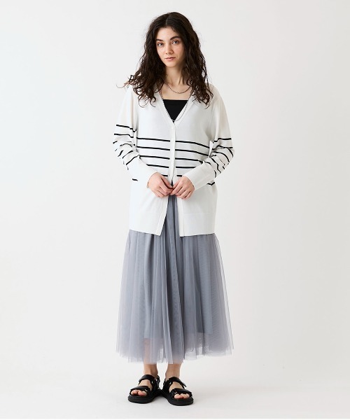 leswel(レスウェル)の「【M/L】【UVカット/接触冷感/ウォッシャブル】ハイゲージニットVネックカーディガン(カーディガン/ボレロ・レディース・ブルー/グレー/オフホワイト/レッド・L/M)」の7枚目の写真