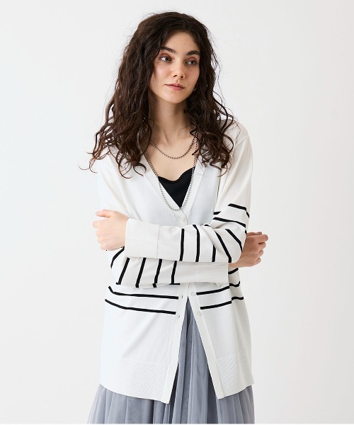 leswel(レスウェル)の「【M/L】【UVカット/接触冷感/ウォッシャブル】ハイゲージニットVネックカーディガン(カーディガン/ボレロ・レディース・ブルー/グレー/オフホワイト/レッド・L/M)」の10枚目の写真