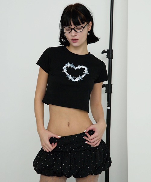 Heart Tattoo(ハートタトゥー)の「Heart Logo Paint T-shirt / ハートロゴペイントTシャツ(Tシャツ/カットソー・レディース・ブラック・S/M)」の8枚目の写真