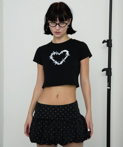Heart Tattoo(ハートタトゥー)の「Heart Logo Paint T-shirt / ハートロゴペイントTシャツ(Tシャツ/カットソー・レディース・ブラック・S/M)」の9枚目の写真