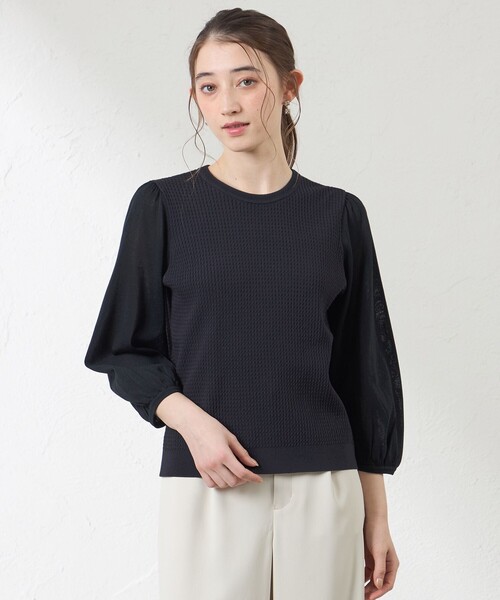 amaca(アマカ)の「異素材コンビニット(Tシャツ/カットソー・レディース・オフホワイト/ダークネイビー/ピンク・40/38)」の3枚目の写真