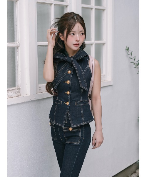 ダーリッチDDボタンリボンデニムトップス 新品 Darich（ダーリッチ） ベスト ジレ DDボタンリボンデニムトップス