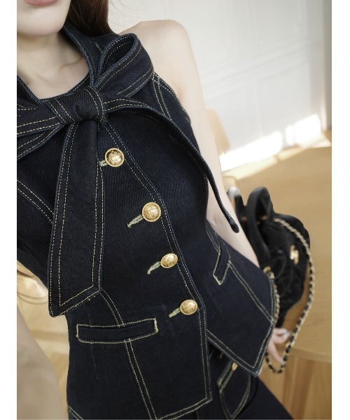 ダーリッチDDボタンリボンデニムトップス 新品 Darich（ダーリッチ） ベスト ジレ DDボタンリボンデニムトップス