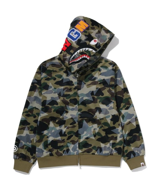 STA OVER PRINT 1ST CAMO MESH SHARK CROPPED FIT FULL ZIP HOODIE