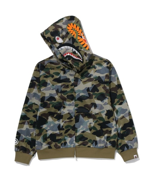 STA OVER PRINT 1ST CAMO MESH SHARK CROPPED FIT FULL ZIP HOODIE