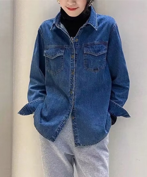 shoppinggo(ショッピングゴー)の「デニムシャツ ダンガリーシャツ レディース ウエスタンシャツ 長袖シャツ(シャツ/ブラウス・レディース・ブルー・L/M)」の3枚目の写真