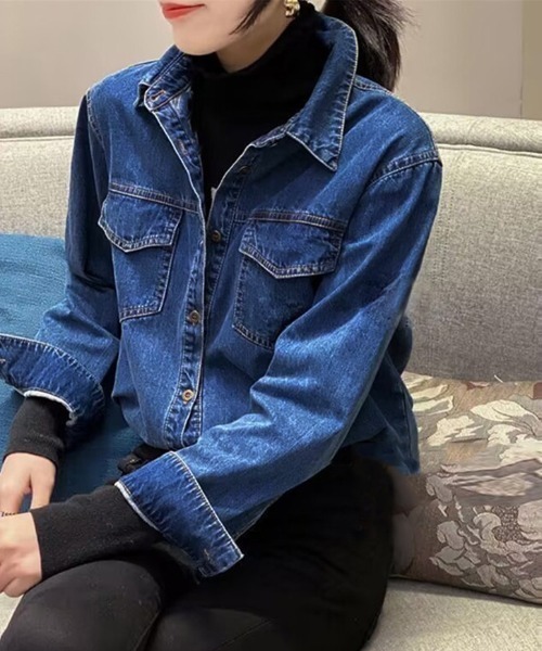 shoppinggo(ショッピングゴー)の「デニムシャツ ダンガリーシャツ レディース ウエスタンシャツ 長袖シャツ(シャツ/ブラウス・レディース・ブルー・L/M)」の5枚目の写真