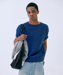 Saddle Shoulder Cotton Knit BLUE