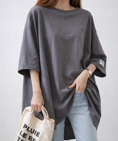 mielu(ミエル)の「《デイリーで使える大人カジュアルの定番♪》オーバーサイズ半袖Tシャツ 夏(Tシャツ/カットソー・レディース・カーキ/ブラック/オレンジ/ダークグレー・FREE)」の2枚目の写真
