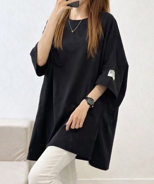 mielu(ミエル)の「《デイリーで使える大人カジュアルの定番♪》オーバーサイズ半袖Tシャツ 夏(Tシャツ/カットソー・レディース・カーキ/ブラック/オレンジ/ダークグレー・FREE)」の6枚目の写真