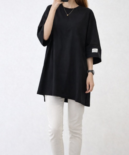 mielu(ミエル)の「《デイリーで使える大人カジュアルの定番♪》オーバーサイズ半袖Tシャツ 夏(Tシャツ/カットソー・レディース・カーキ/ブラック/オレンジ/ダークグレー・FREE)」の8枚目の写真