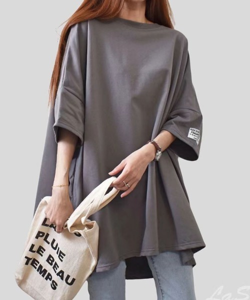 mielu(ミエル)の「《デイリーで使える大人カジュアルの定番♪》オーバーサイズ半袖Tシャツ 夏(Tシャツ/カットソー・レディース・カーキ/ブラック/オレンジ/ダークグレー・FREE)」の10枚目の写真
