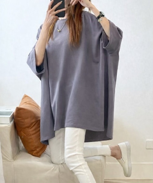 mielu(ミエル)の「《デイリーで使える大人カジュアルの定番♪》オーバーサイズ半袖Tシャツ 夏(Tシャツ/カットソー・レディース・カーキ/ブラック/オレンジ/ダークグレー・FREE)」の11枚目の写真