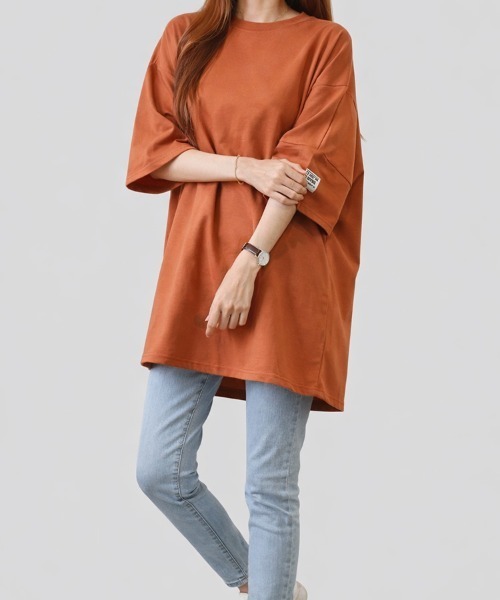 mielu(ミエル)の「《デイリーで使える大人カジュアルの定番♪》オーバーサイズ半袖Tシャツ 夏(Tシャツ/カットソー・レディース・カーキ/ブラック/オレンジ/ダークグレー・FREE)」の20枚目の写真