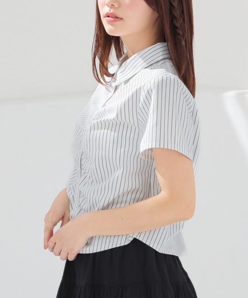 Honeys(ハニーズ)の「フロントギャザーシャツ(シャツ/ブラウス・キッズ・グレー/ホワイト×ネイビー/サックスブルー系/ホワイト・150cm/L/M/S)」の5枚目の写真