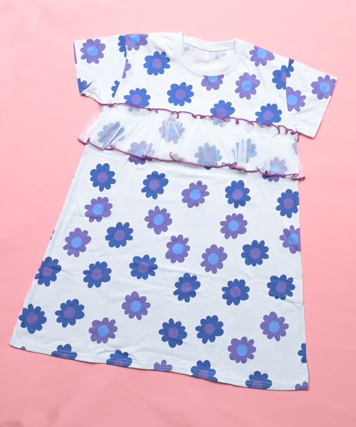 MARKEY'S(マーキーズ)の「【Natsumiコラボ】花柄プリントチュールワンピース(ワンピース・キッズ・グリーン/グレー・130/120/110/100/95/90/80)」の2枚目の写真