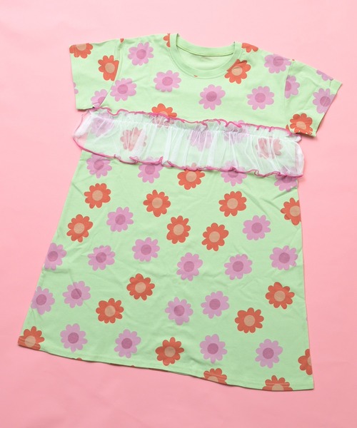 MARKEY'S(マーキーズ)の「【Natsumiコラボ】花柄プリントチュールワンピース(ワンピース・キッズ・グリーン/グレー・130/120/110/100/95/90/80)」の3枚目の写真