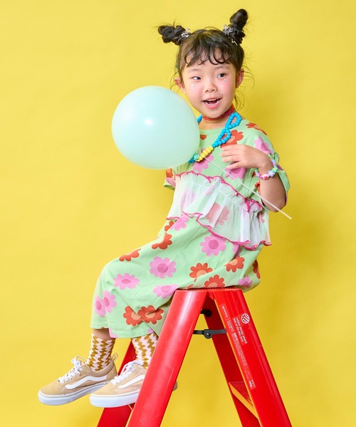 MARKEY'S(マーキーズ)の「【Natsumiコラボ】花柄プリントチュールワンピース(ワンピース・キッズ・グリーン/グレー・130/120/110/100/95/90/80)」の5枚目の写真