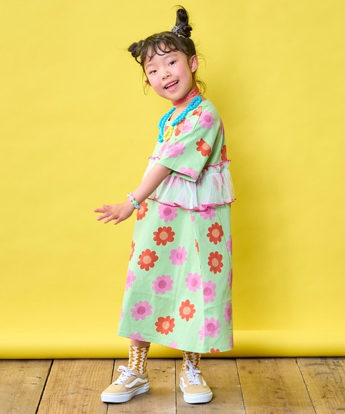 MARKEY'S(マーキーズ)の「【Natsumiコラボ】花柄プリントチュールワンピース(ワンピース・キッズ・グリーン/グレー・130/120/110/100/95/90/80)」の6枚目の写真