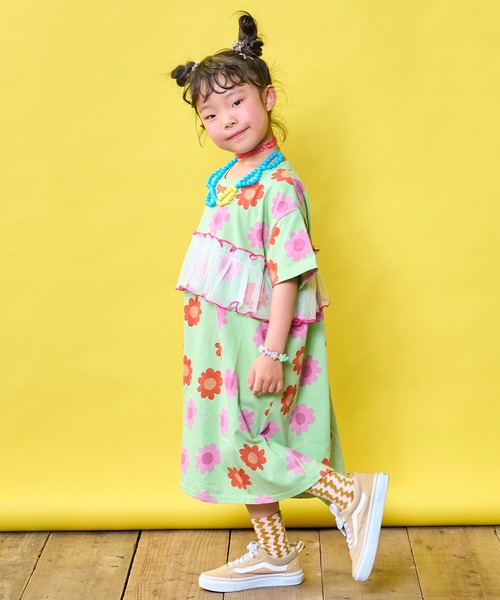 MARKEY'S(マーキーズ)の「【Natsumiコラボ】花柄プリントチュールワンピース(ワンピース・キッズ・グリーン/グレー・130/120/110/100/95/90/80)」の7枚目の写真