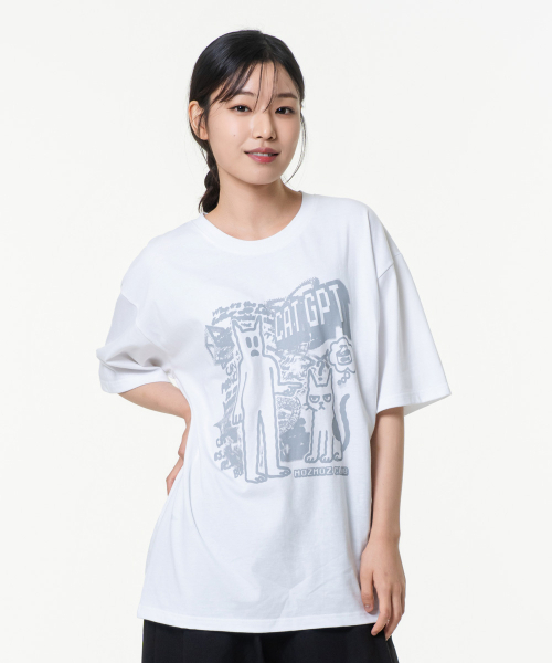 MOZMOZ（モズモズ）の「キャッジピーティー オーバーサイズ グラフィック 半袖Tシャツ ホワイト（Tシャツ/カットソー・レディース・その他・M/XL/XXL）」の3枚目の写真