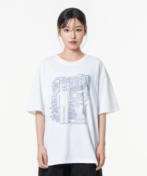 MOZMOZ（モズモズ）の「キャッジピーティー オーバーサイズ グラフィック 半袖Tシャツ ホワイト（Tシャツ/カットソー・レディース・その他・M/XL/XXL）」の5枚目の写真