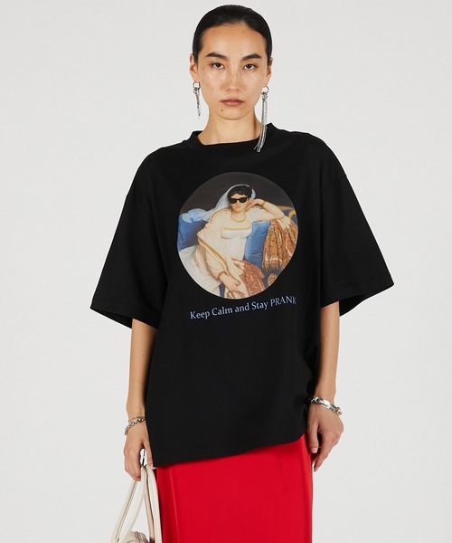 PRANK PROJECT(プランクプロジェクト)の「Keep Calm and Stay プリントTシャツ / Art Graphic Oversized T-shirt(Tシャツ/カットソー・レディース・ホワイト/ブラック・FREE)」の19枚目の写真