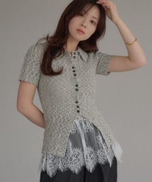 raffime（ラフィミー）の「【Raffime】スラブ調ボタンデザイン半袖ポロニット（ポロシャツ）」