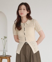 raffime（ラフィミー）の「【Raffime】スラブ調ボタンデザイン半袖ポロニット（ポロシャツ）」