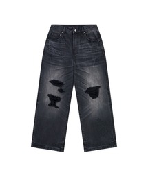 SUPPLIER | デニムパンツ|Multiple Cross Leather Patch Baggy Denim|SUPPLIER(デニムパンツ)
