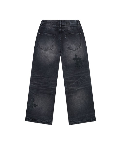SUPPLIER(サプライヤー)の「デニムパンツ|Multiple Cross Leather Patch Baggy Denim|SUPPLIER(デニムパンツ・メンズ・ブラック/インディゴブルー・X-LARGE/LARGE/MEDIUM/SMALL)」の3枚目の写真