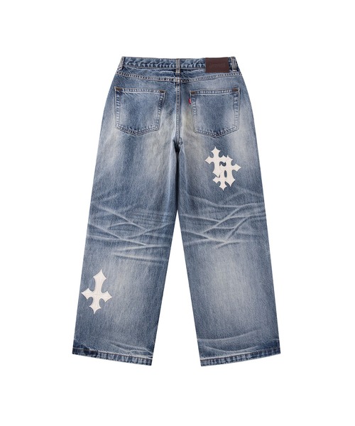 SUPPLIER(サプライヤー)の「デニムパンツ|Multiple Cross Leather Patch Baggy Denim|SUPPLIER(デニムパンツ・メンズ・ブラック/インディゴブルー・X-LARGE/LARGE/MEDIUM/SMALL)」の10枚目の写真