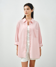 ソフトタッチオーバーサイズコットンシャツライトピンクMDSH027LPINK