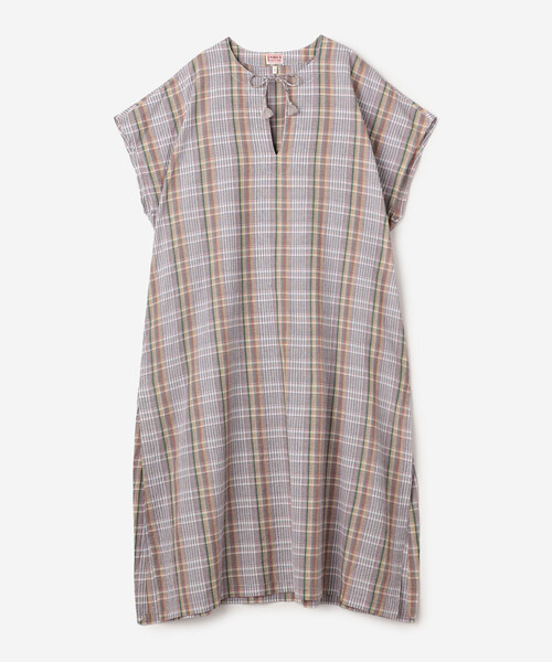 Bshop(ビショップ)の「INDIA INDUSTRY | マドラスチェック カフタンワンピース WOMEN(ワンピース・レディース・ブルー系その他/グレー系その他・1)」の9枚目の写真