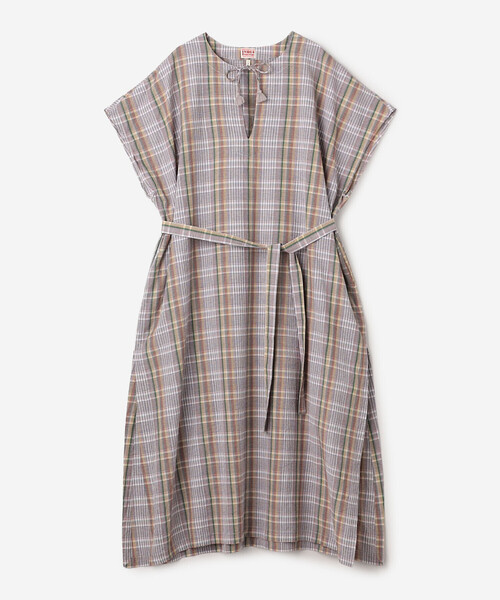 Bshop(ビショップ)の「INDIA INDUSTRY | マドラスチェック カフタンワンピース WOMEN(ワンピース・レディース・ブルー系その他/グレー系その他・1)」の8枚目の写真