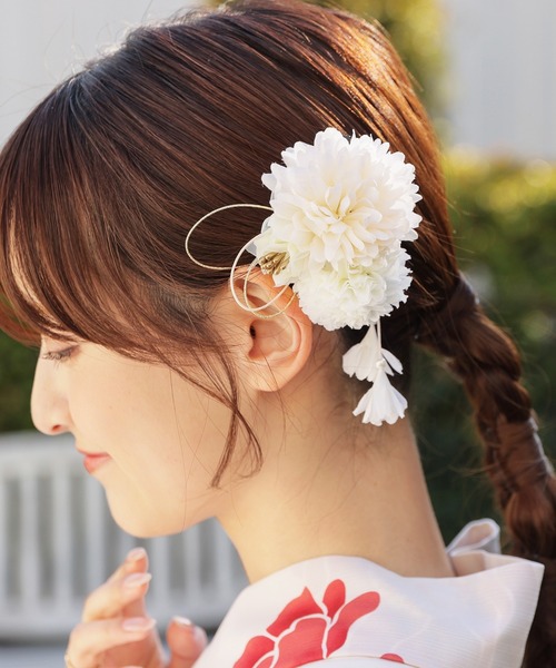 Honeys(ハニーズ)の「浴衣髪飾り(ダリアしだれ藤)(和装小物・レディース・アイボリー/ピンク/ラベンダー・FREE)」の1枚目の写真