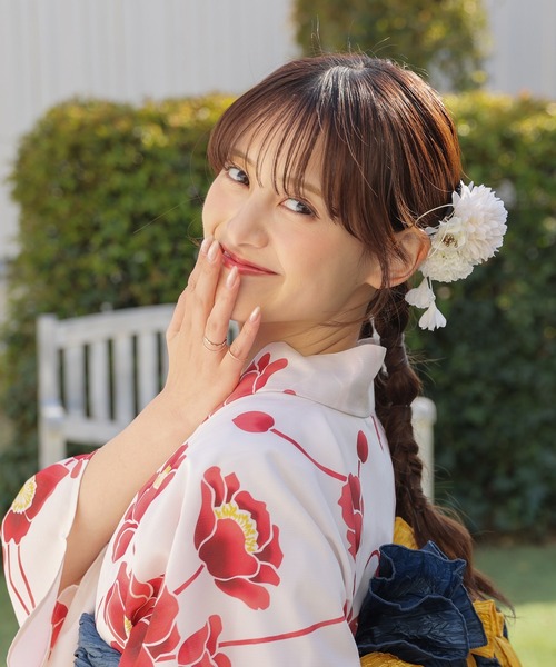 Honeys(ハニーズ)の「浴衣髪飾り(ダリアしだれ藤)(和装小物・レディース・アイボリー/ピンク/ラベンダー・FREE)」の5枚目の写真