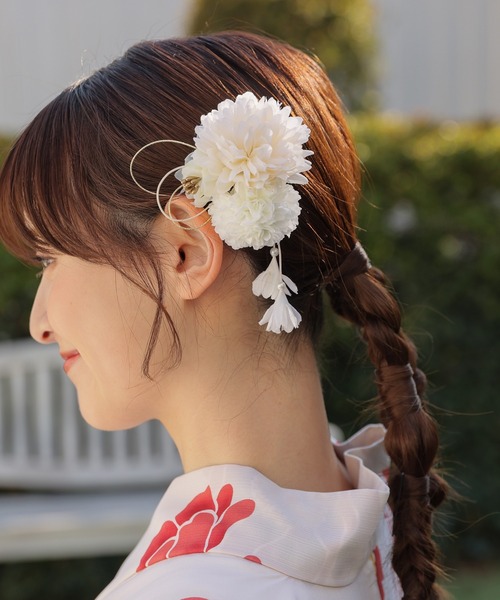 Honeys(ハニーズ)の「浴衣髪飾り(ダリアしだれ藤)(和装小物・レディース・アイボリー/ピンク/ラベンダー・FREE)」の6枚目の写真