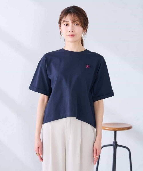 a.v.v(アーヴェヴェ)の「大人のクロップド刺繍Tシャツ【UVカット・接触冷感】(Tシャツ/カットソー・レディース・クリーム/アイボリー/グリーン/ホワイト/ネイビー・38/36/40)」の10枚目の写真
