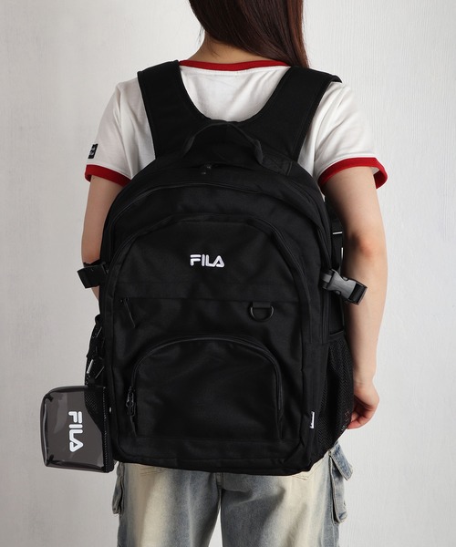 FILA(フィラ)の「FILA フィラ クリアポーチ付き スクールリュック 約30L 大容量 A4収納 PC収納 多機能(バックパック/リュック・メンズ・ブラック・FREE)」の2枚目の写真