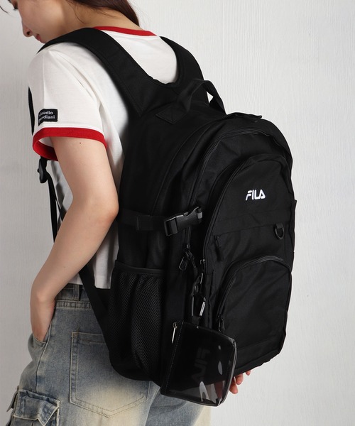 FILA(フィラ)の「FILA フィラ クリアポーチ付き スクールリュック 約30L 大容量 A4収納 PC収納 多機能(バックパック/リュック・メンズ・ブラック・FREE)」の4枚目の写真