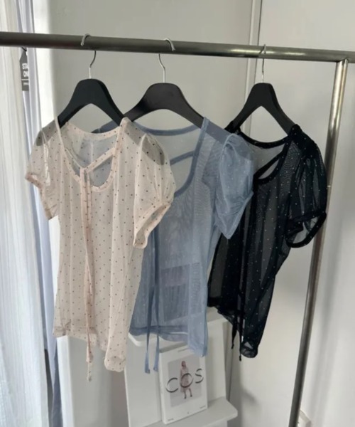 Vipoa(ヴィポア)の「Dot sheer puff tops(Tシャツ/カットソー・レディース・ブラック/アイボリー/ブルー・FREE)」の14枚目の写真