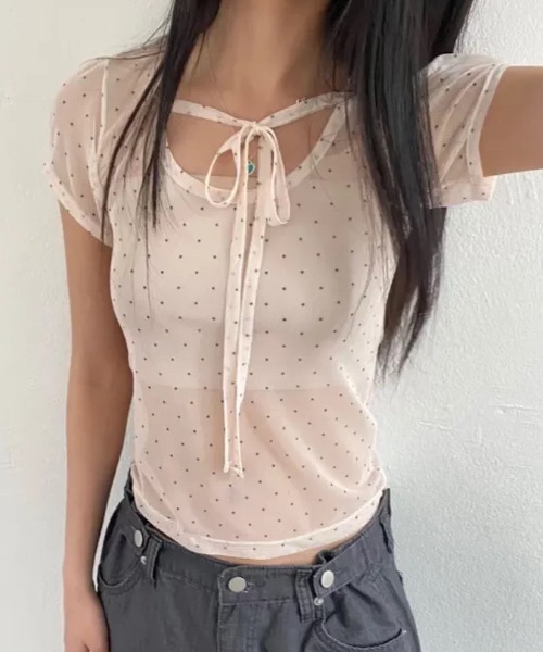 Vipoa(ヴィポア)の「Dot sheer puff tops(Tシャツ/カットソー・レディース・ブラック/アイボリー/ブルー・FREE)」の11枚目の写真
