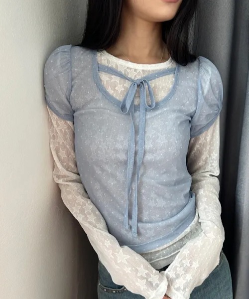 Vipoa(ヴィポア)の「Dot sheer puff tops(Tシャツ/カットソー・レディース・ブラック/アイボリー/ブルー・FREE)」の17枚目の写真