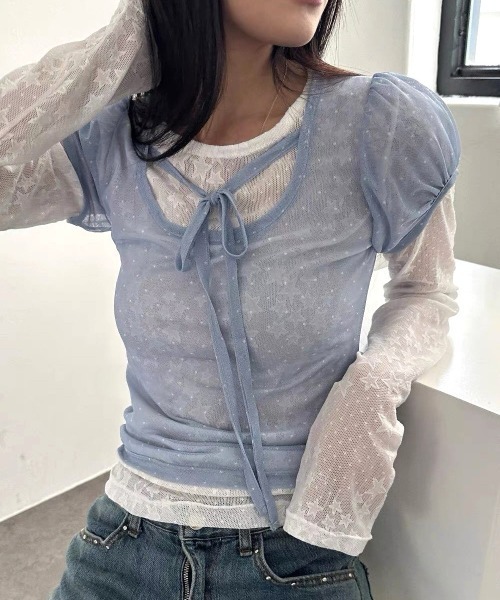 Vipoa(ヴィポア)の「Dot sheer puff tops(Tシャツ/カットソー・レディース・ブラック/アイボリー/ブルー・FREE)」の18枚目の写真