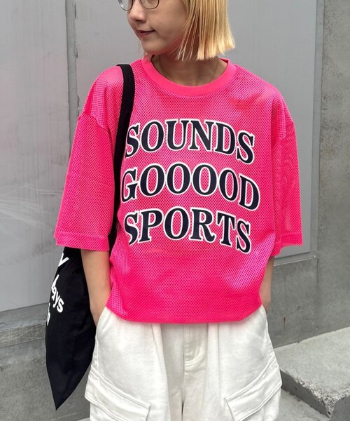 SOUNDSGOOOOD(サウンズグッド)の「【SOUNDS GOOOOD】メッシュロゴTEE(Tシャツ/カットソー・メンズ・ピンク/イエロー・ONE SIZE)」の1枚目の写真