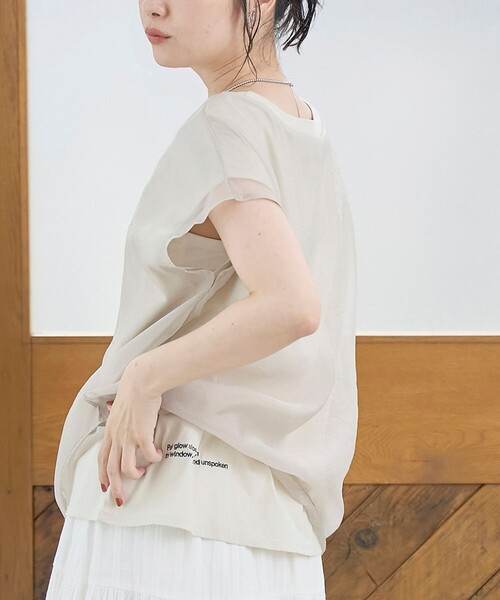 coen(コーエン)の「チビロゴ刺繍 オーガンジーシアーオーバーフレンチスリーブカットソー(Tシャツ/カットソー・レディース・オフホワイト/ベージュ/ライトブルー・M/L)」の2枚目の写真