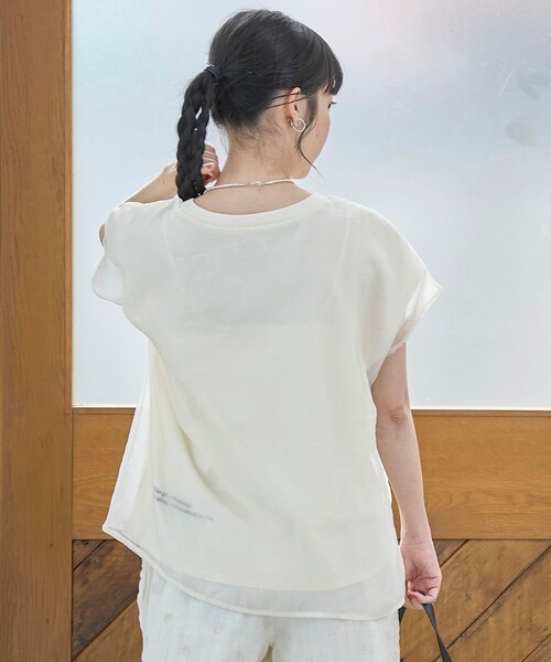 coen(コーエン)の「チビロゴ刺繍 オーガンジーシアーオーバーフレンチスリーブカットソー(Tシャツ/カットソー・レディース・オフホワイト/ベージュ/ライトブルー・M/L)」の6枚目の写真